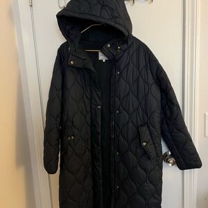 Fat Face Black Quilted Hooded Puffer Coat